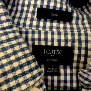 J Crew Men Medium Shirt Button Down Slim Fit Blue White Checkered Oxford Cotton